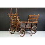 Vintage wooden scratch built model hay cart, approx 19cm high