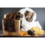 Collection of textiles and clothing items, to include a C.H.R. Smith Furrier animal fur shawl, a