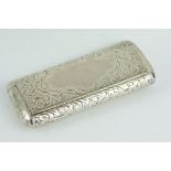 Early Victorian silver snuff box, engraved floral and foliate scroll decoration, vacant cartouche,