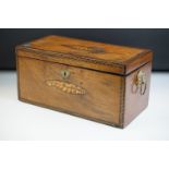 19th Century Mahogany tea caddy box with inlaid shell pattern decoration and Tunbridge style edging,