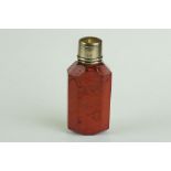Mid 19th century lythalin glass scent bottle with white metal mounts, complete with original glass