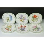 Set of six Royal Albert ' Botanical Teas ' sandwich plates, with floral decoration on a white ground