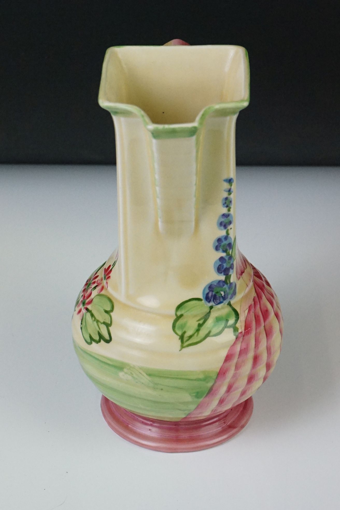 Four Myott, Son & Co hand painted Art Deco jug vases, decorated with floral, foliate and geometric - Image 12 of 20