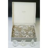 Lalique France - Boxed Set of six birds and fish glass menu holders, circa 1950s, to include a koi