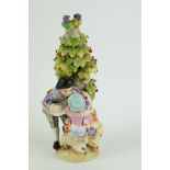 Sitzendorf Girl in Swing scent bottle depicting courting couple below a tree, the maiden sat upon