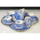 Wileman & Co Cabaret Tray Set decorated in a cobalt blue floral and foliate design in the