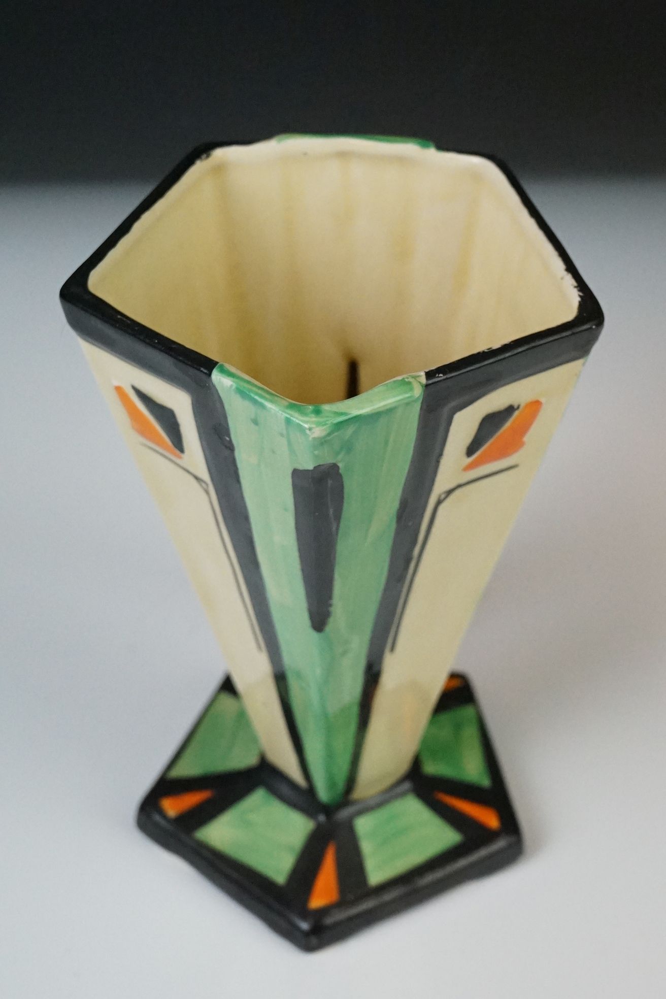 Four Myott, Son & Co hand painted Art Deco jug vases, decorated with floral, foliate and geometric - Image 17 of 20