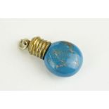 19th century miniature scent bottle, blue circular body, brass screw top lid, height approx 2.5cm