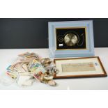 A small group of mixed collectables to include watches, a framed cheque dated 1896, a clock and a