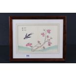 Gokusaishiki Kacho Zushiki, fine hard coloured signed Woodblock of a Japanese Swallow Bird and