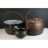 19th century Large Cast Iron Cooking Pot plus two others