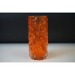 Whitefriars Tangerine Textured Bark cylindrical vase, approx 18cm high