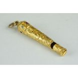 18th/19th century diamond and ruby unmarked yellow gold whistle, small alternate rose cut diamonds