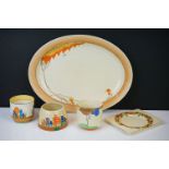 Clarice Cliff - Bizarre range ' Crocus ' pattern sugar bowl and ribbed honey jar (lacking cover),
