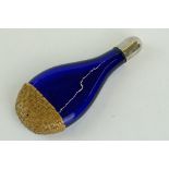 Late 19th century Bristol blue glass scent bottle, basket weave collar to the base, white metal