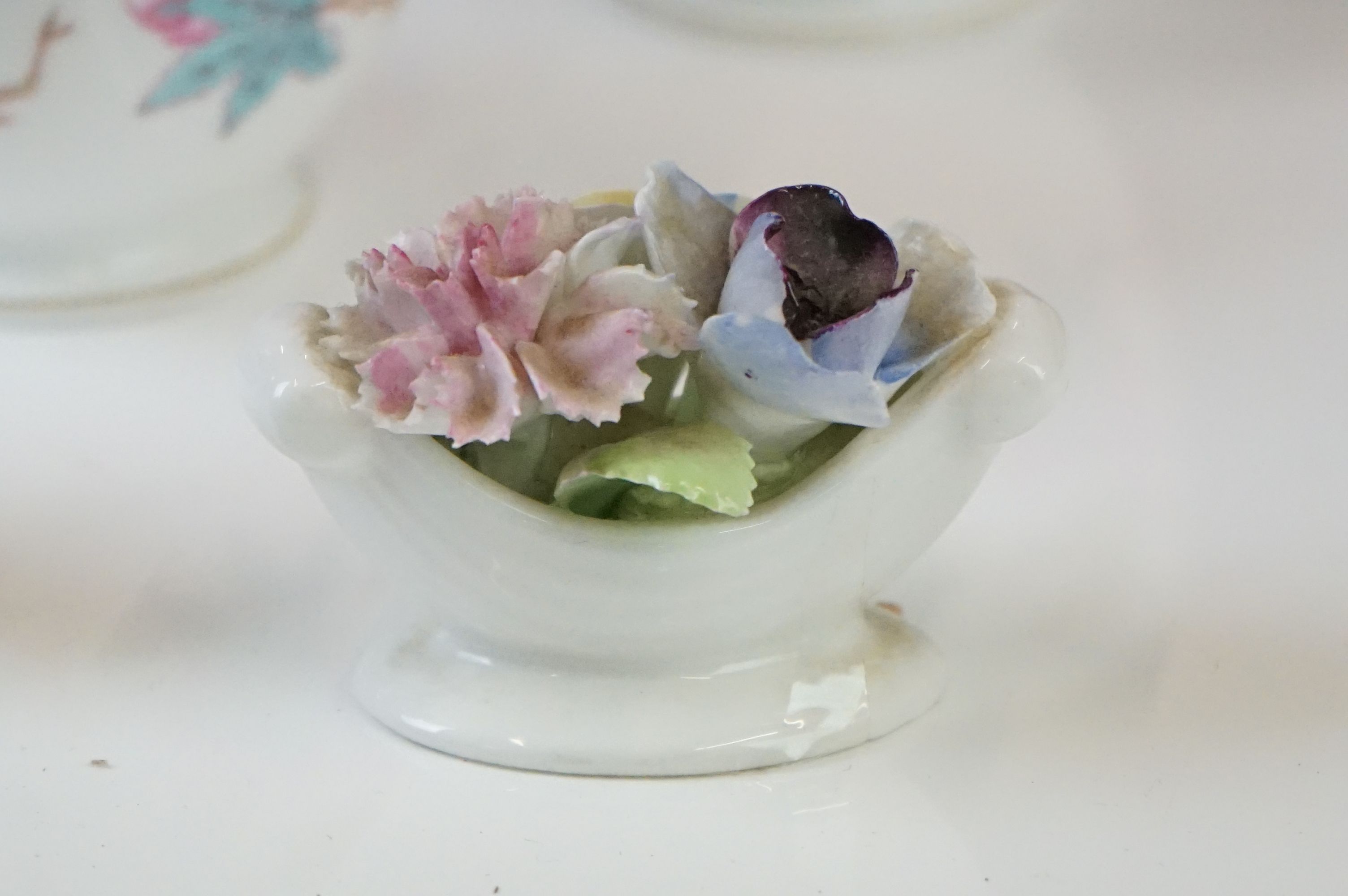 Mintons porcelain tea service decorated with songbirds amongst peonies, to include 6 teacups & - Image 3 of 8