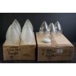 Set of Six frosted glass light shades of conical form with criss-cross cut decoration, 15cm long,