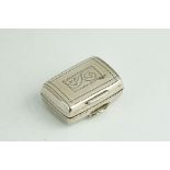 George III miniature silver vinaigrette, chequerboard hinged lid with vacant cartouche to centre,
