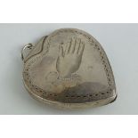George III silver heart-shaped trinket box, engraved hand depicted to each side with rope twist