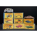 Eight boxed Matchbox 75 Series diecast models to include 23 Trailer Caravan, 34 Volkswagen Camper,