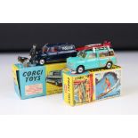Two boxed Corgi diecast models to include 485 BMC Mini Countryman with 2 x surfboards & surfer