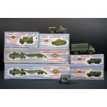 Six boxed Dinky Supertoys military diecast models to include 2 x 660 Tank transporter, 689 Medium