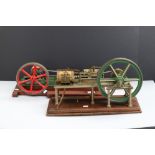 Two Stationary Beam engines, possibly Stuart / in the style of, unmarked, wooden bases 20" & 18"