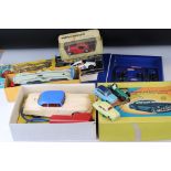 Boxed Marx Battery Operated Electric Car in white with blue roof and red controller plus a boxed
