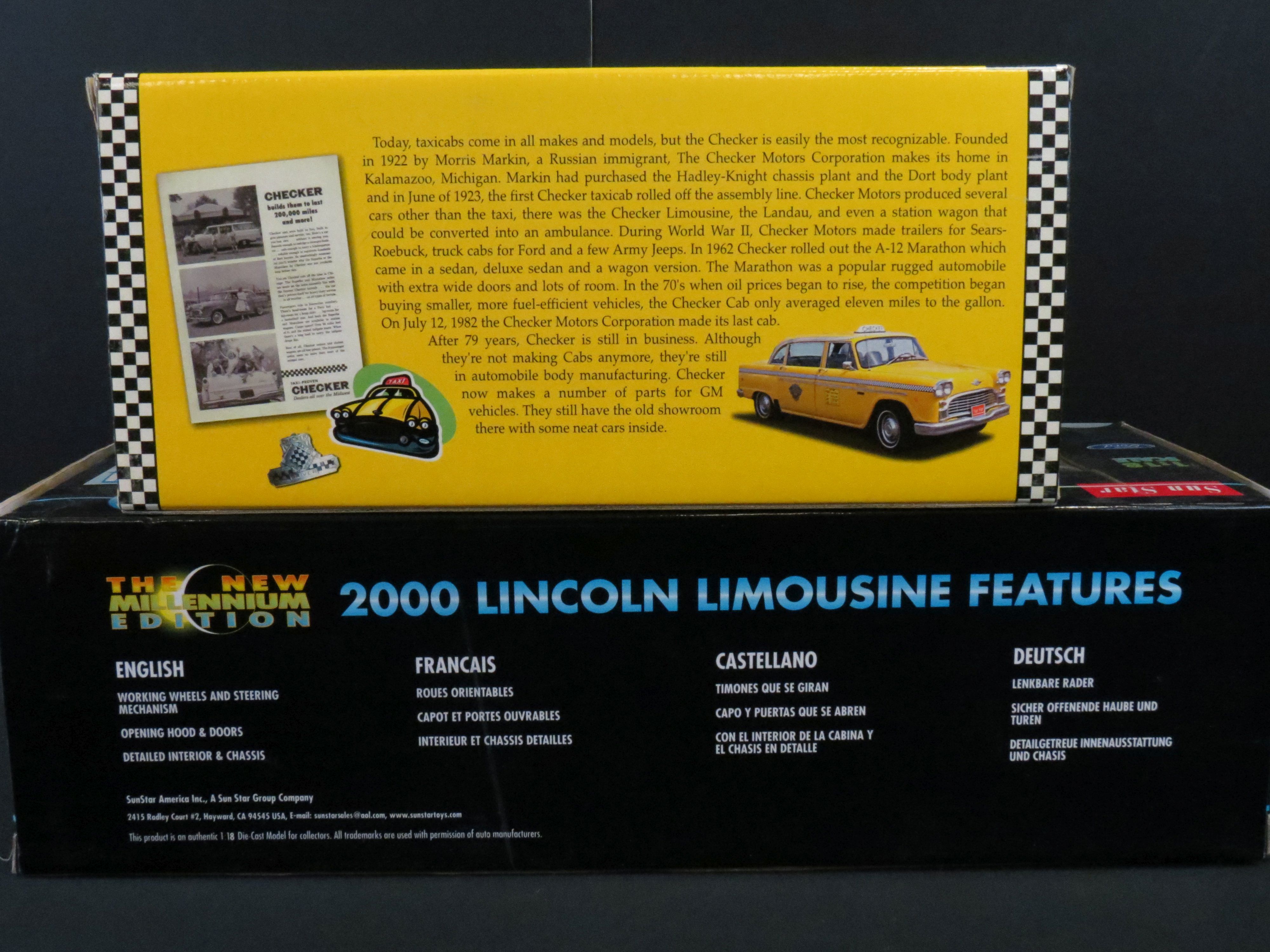 Two boxed Sun Star 1/18 diecast models to include 2501 Checker Taxicab and The New Millennium - Image 5 of 5