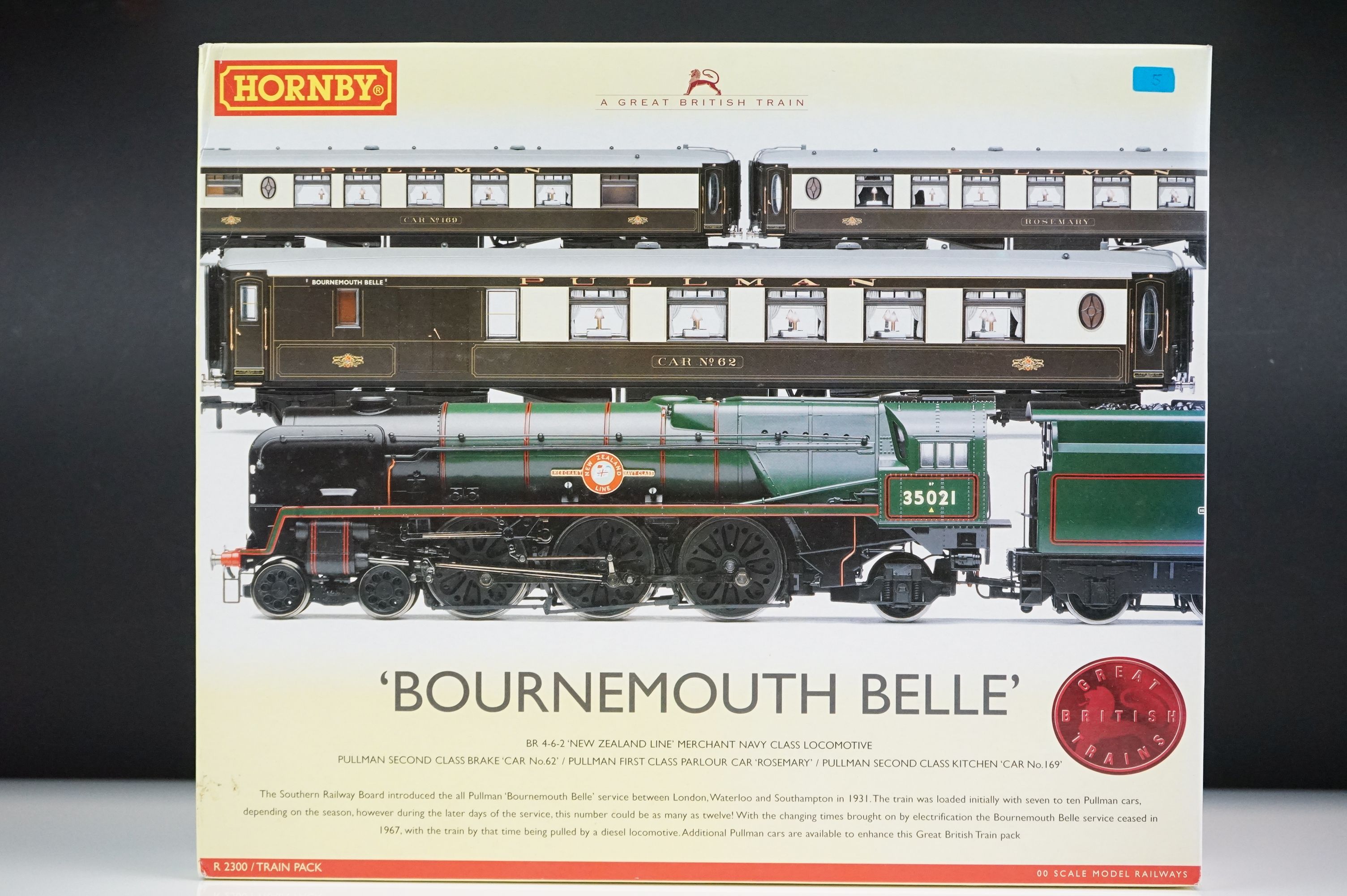 Boxed Hornby OO gauge R2300 Bournemouth Belle Train Pack complete with Merchant Class locomotive,