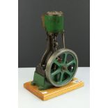 Stuart Turner Stationary Steam Engine in main body green, on wooden base, base 10 x 6.5" and