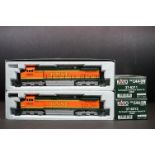 Two boxed Kato HO gauge GE C44-9W DASH 9 Burlington Northern - Santa Fe locomotives to include 37-