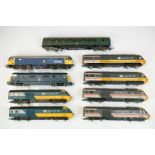 Nine OO gauge locomotives and cars to include 6 x Hornby InterCity 125 examples, a Lima W51342,