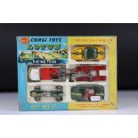 Boxed Corgi Gift Set 37 Lotus Racing Team set, complete, some paint wear but gd overall, with