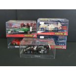Five cased Scalextric slot cars to include Cadillac 2000 LMP, Audi R8, TVR Speed 12, Jaguar Racing