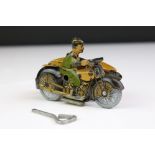 Mettoy tin plate clockwork AA Patrol motorbike with sidecar model, gd overall condition