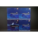 Four boxed 1/72 HM Hobby Master Air Power Series Lockheed F-22 Raptor diecast model planes to