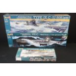 Three boxed Revell 1/72 plastic model kits to include German Submarine VII C "Wolf Pack", 05114