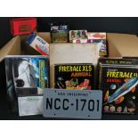 Quantity of mixed toys, books and collectables to include Star Trek & Fireball annuals, boxed