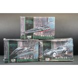 Three boxed & sealed Revell plastic model kits to include 1/25 6720 Batmobile, 1/25 6122 Batboat &