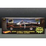 Boxed 1/18 Hot Wheels Batman Classic TV Series Batmobile with Batman and Robin diecast model, ex