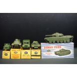 Five boxed Dinky military diecast models to include 651 Centurion Tank, 641 Army I Ton Cargo