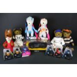 Collection of teddys, figures, etc, to include 6 cased Wenlock Collector Series figures (Queen's