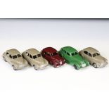 Five early Dinky diecast models to include 40d Austin A40 Devon, 39e Chrysler Royal Sedan, and 3 x