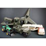 Three Action Man scale vehicles to include jeep with trailer, jet fighter plane & army truck along