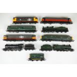 Nine OO gauge locomotives to include Hornby BR Railfreight, Hornby BR 90020, Bachmann GWR 2-8-0 with