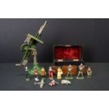 Astra diecast Gattling gun plus a group of mid 20th C metal figures featuirng Dinky & Britains, play