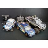 Two Radio Control Cars to include 1 x Tamiya Baja Bug in blue and white, Tamiya Toyota Hilux in