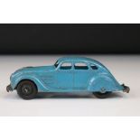 Original Dinky Chrysler Airflow Saloon 30a diecast model in pale blue with black hubs, some paint