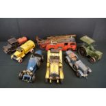Seven assorted tinplate model vehicles, to include fire engine, steamroller, vintage racing cars,